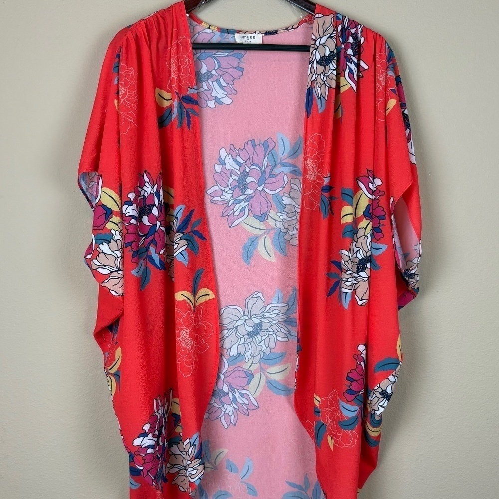 Umgee Orange Spring Summer Floral Kimono; Size S/M